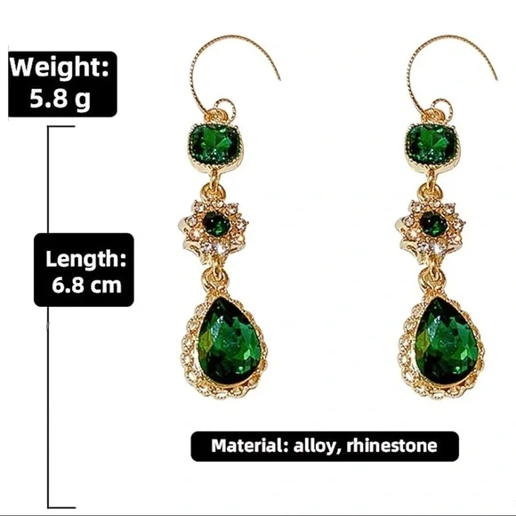 Any 4/$25! Gold Emerald Green Statement Earrings - Picture 6 of 8